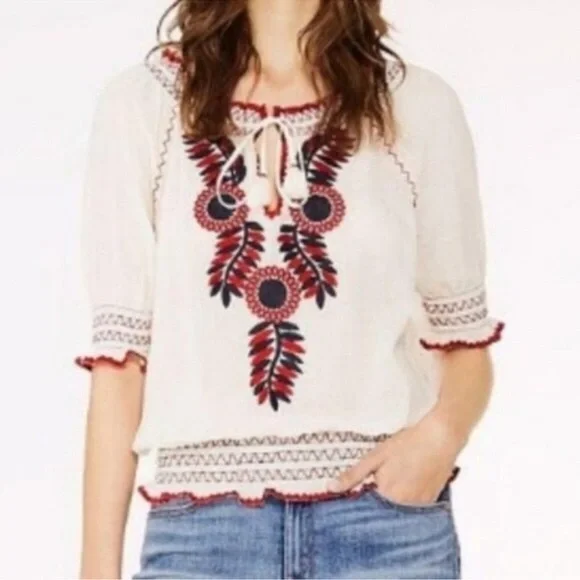 TORY BURCH Mari Peasant/Boho Top, 💯% Cotton - Picture 12 of 12